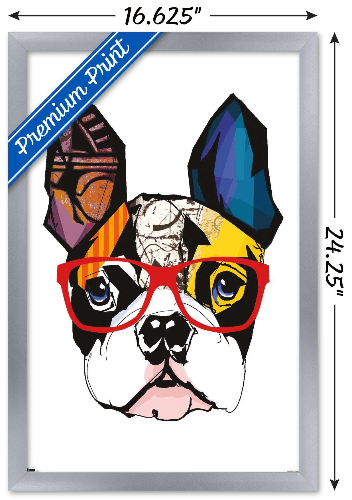 Art Deco - Boston Terrier with Glasses Wall Poster, 14.725" x 22.375", Framed