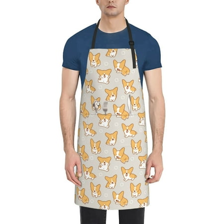 

Xecao Corgi Dog Print Kitchen Cooking Aprons Waterproof Adjustable Bib Aprons with 2 Pockets for Women Men Chef