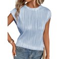 thumbnail image 4 of Hanerdun Women Casual Tee Tops Female Short Sleeve Blouses Solid Shirts Blue M, 4 of 5