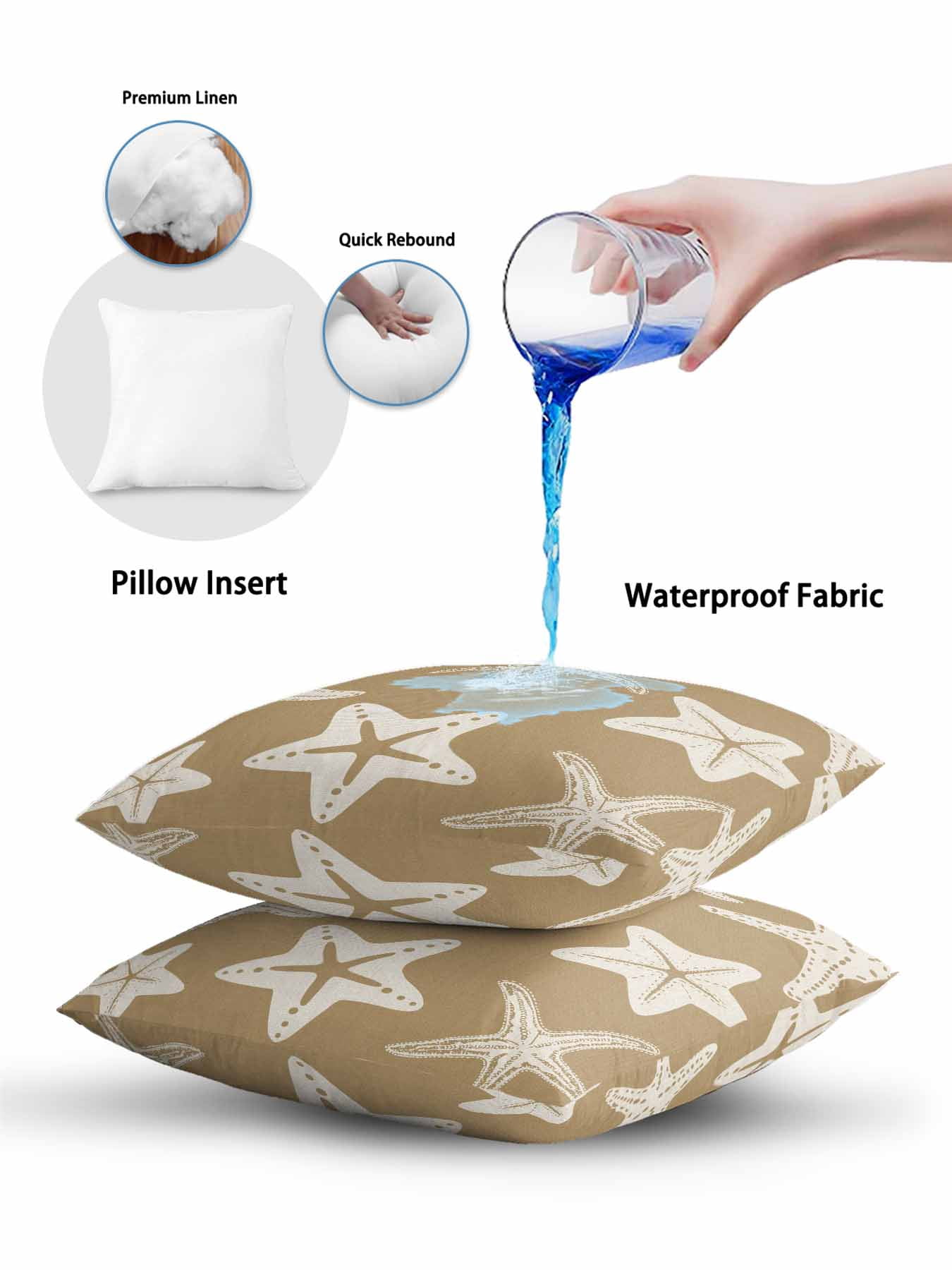 Outdoor Pillows Waterproof, Beige Brown Starfish Coastal Bedding Throw Pillows with Insert for Couch Sofa Bed, Nautical Summer Ocean Abstract Art 12x20 Inch Pillowcases Patio Pillow Set of 2