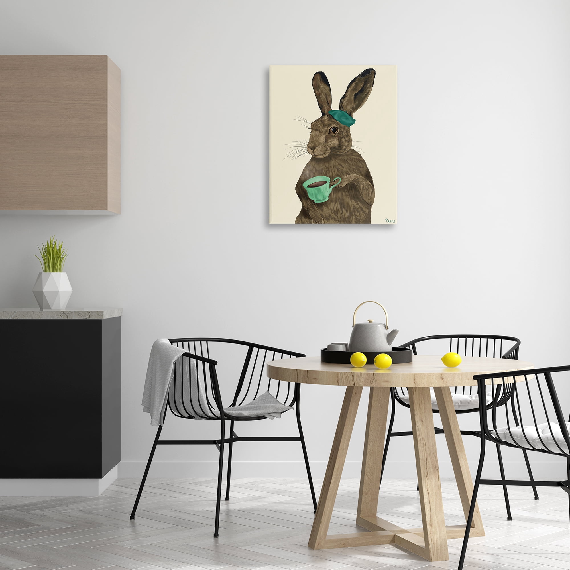 Stupell Industries Rabbit & Green Teacup Animals & Insects Painting Gallery Wrapped Canvas Art Print Wall Art, 24 x 30