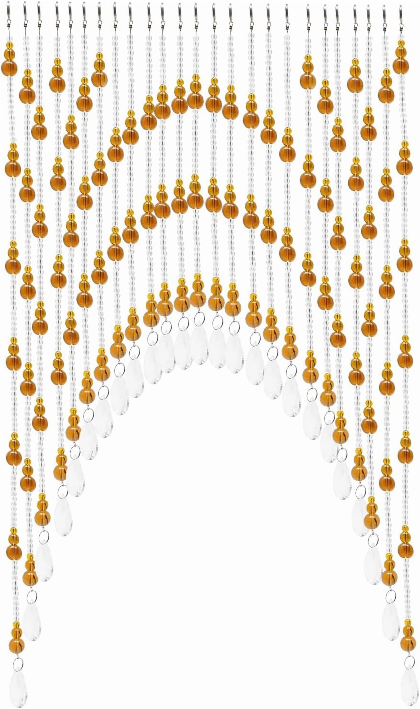 Beaded Curtain with 25 Crystal Strings Beaded Curtain for Doorways Door Hanging Door Beads Curtain Doorway Beads Room Bead Partition Curtain Room Decor for Bedroom Living Room (Amber)