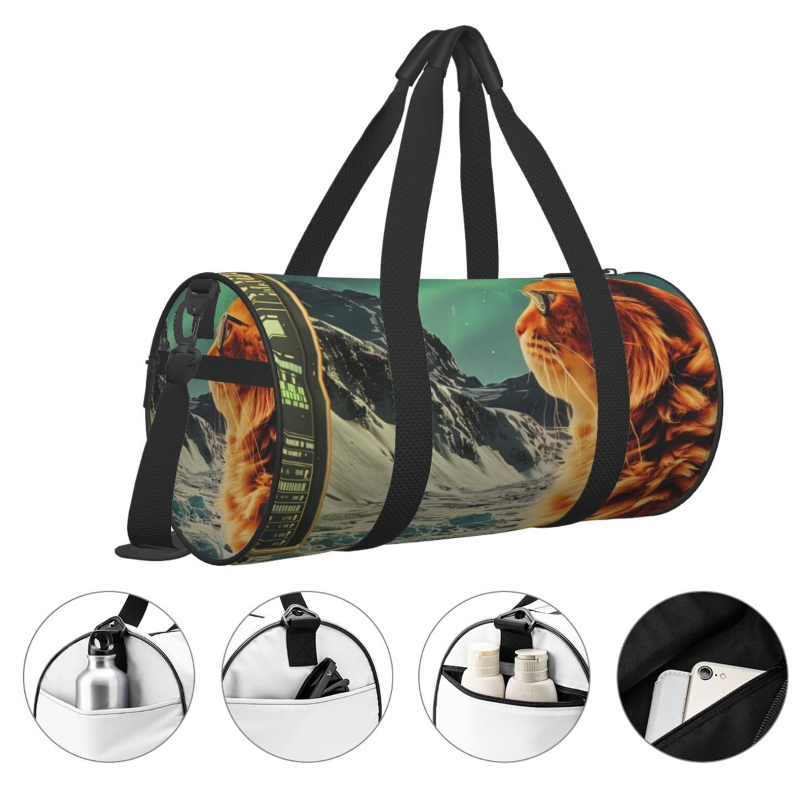 Vsdgher Space Adventurer Cat 45L Foldable Duffel Bag, Sports Gym Bag,Overnight Bag, Portable Weekender Bag for Airplanes