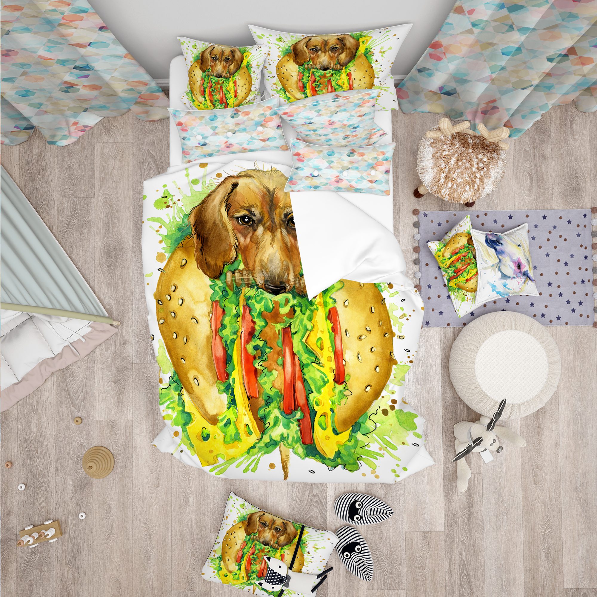 Designart 'Funny Dog Inside Sandwich' Modern & Contemporary Duvet Cover Set