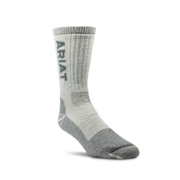 ARIAT Unisex Mid-Weight Merino Blend Mid Calf Socks, Grey, Large