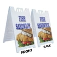 thumbnail image 2 of A-frame Sidewalk Fish Sandwich 24" x 36" Double Sided A-Frame Sidewalk Sign, Includes 2 Installed Vinyl Decals | Foldable Portable White Signicade Sandwich Board Signs, 2 of 5