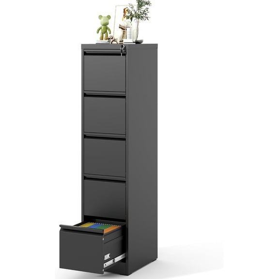 File Cabinet, Vertical File Cabinets with Lock for Home Office,Heavy Duty Office Steel Filing Cabinet for Hanging Letters/Legal/A4, Assembly Required (Black, 5 Drawers)