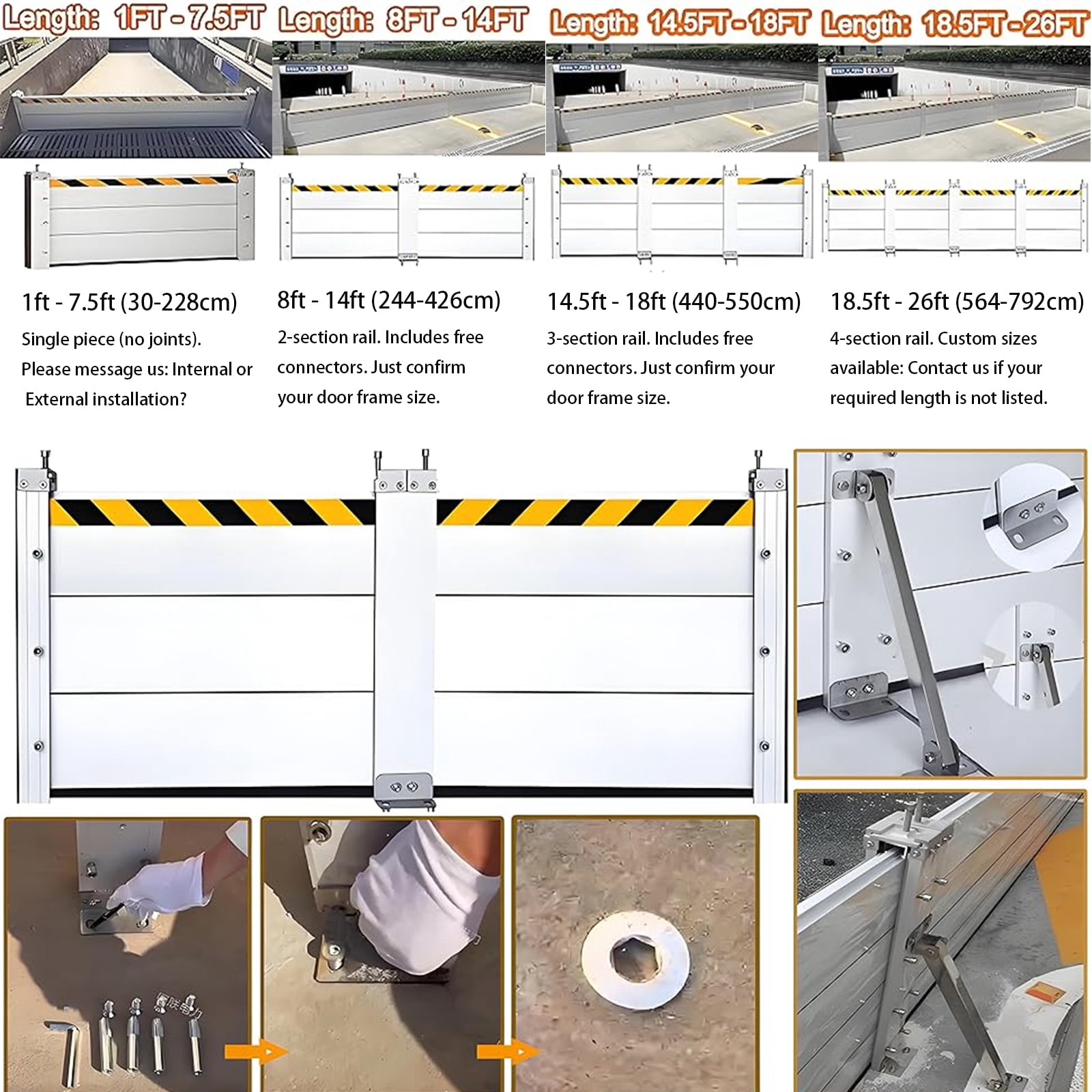 Flood Barriers for Home Exterior - Aluminum Alloy Outdoor Garage Doors Water Barriers for Flooding,H39.4 Inch/L16FT