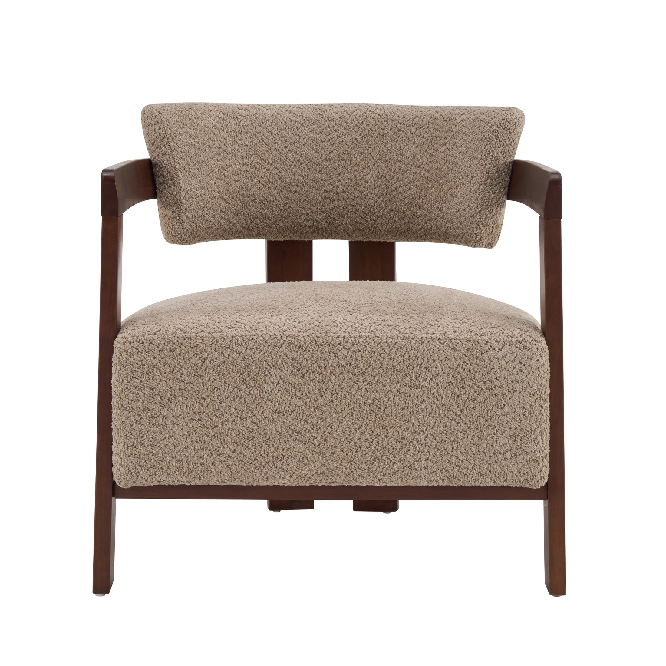 Christopher Knight Home Mid-Century Modern Boucle Upholstered Accent Arm Chair, Wood Frame, Light Brown