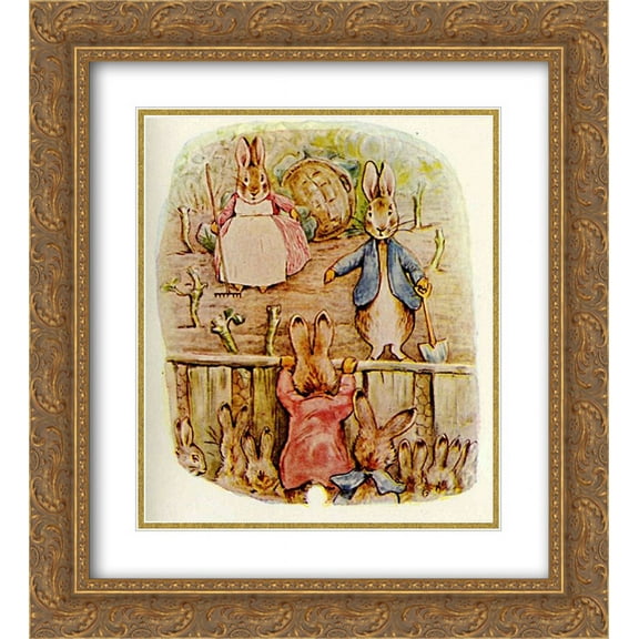 Beatrix Potter 2x Matted 20x22 Gold Ornate Framed Art Print 'Peter Rabbit - Benjamin and Flopsy Bunny'