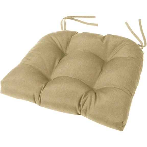 18" x 16" x 4" Tufted Sunbrella Chair Cushion with Ties, Indoor/Outdoor Chair Pad, Sunbrella Canvas Heather Beige