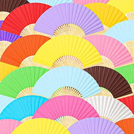 

JOHOUSE Hand Held Paper Fans Bamboo Folding Fans Handheld Folded Fan for Church Wedding Gift Party Favors DIY Decoration (12 Pack Multicolor)