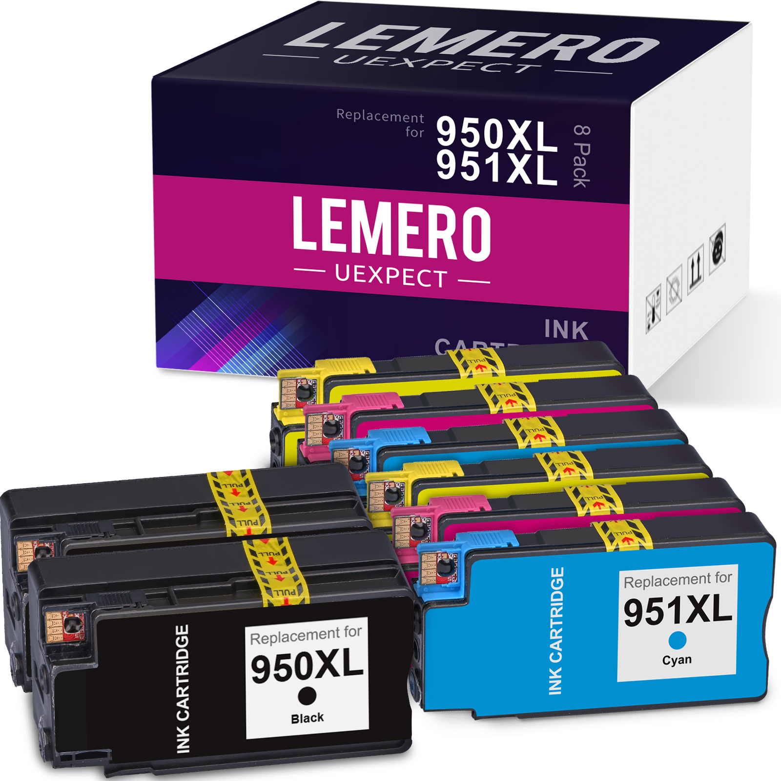 ONLYU 8-Pack 950XL / 951XL Ink Cartridges For HP Officejet Pro 8610, 8600 Series & More