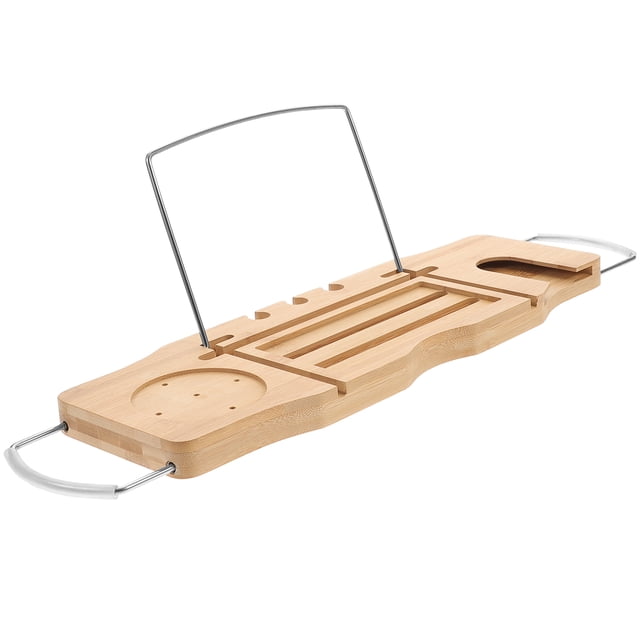 BESTYASH Bamboo Bathtub Tray for Home Use with NonSlip Handles for Wine and Snacks, Khaki Color, Expandable Design
