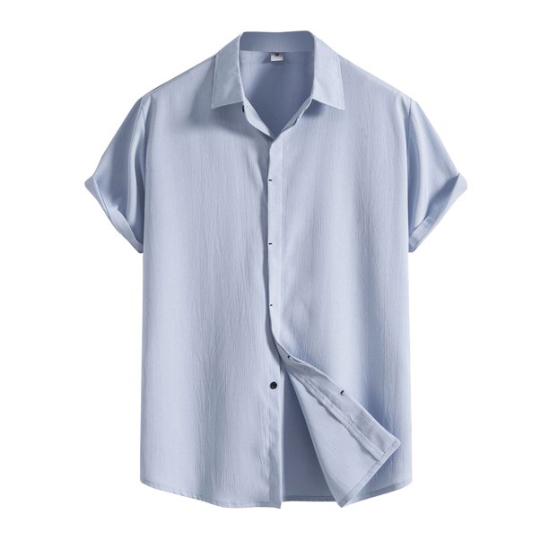 Men's Spring Summer Casual Solid Color Short Sleeve Shirt Loose Turn-down Collar ShirtL