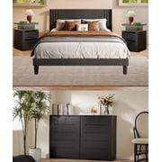 5 Pieces Bedroom Furniture Set, Includes Queen Size Bed Frame with Headboard, Nightstand Sets of 2，6-Drawers Dressers and 4-Drawers Dressers with Cutout Handle,Black