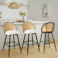 thumbnail image 2 of ANMINY Swivel Rattan Bar Stools, 29" Counter Height Set of 3, Upholstered Chairs Barstools with Full Back and Metal Legs Modern PU Fabric Seat for Kitchen Island, 2 of 11