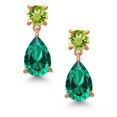 thumbnail image 2 of Gem Stone King 18K Rose Gold Plated Silver Green Nano Emerald and Green Peridot Earrings for Women | 6.88 Cttw | Gemstone May Birthstone | Pear Shape 12X8MM, 2 of 4
