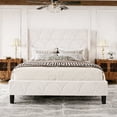 thumbnail image 4 of BrooveWave Full Size Velvet Upholstered Platform Bed with Wingback Headboard, White, 4 of 7