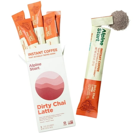 Alpine Start Instant Dirty Chai Latte  Coffee Blended with Traditional Chai Spices  Black Tea and Soy Milk  Vegan and Dairy Free (0.70 Oz) Pack of 5