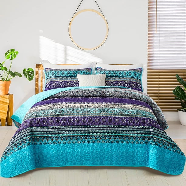 Set de edredón WONGS BEDDING Boho California King Blue Purple