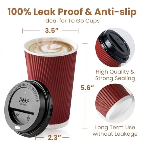 OzBSP 100 Pack 16 oz Disposable Coffee Cups with Lids [16oz - 12oz] Fully  Insulated Double Walled Paper Coffee Cups with Lids - No