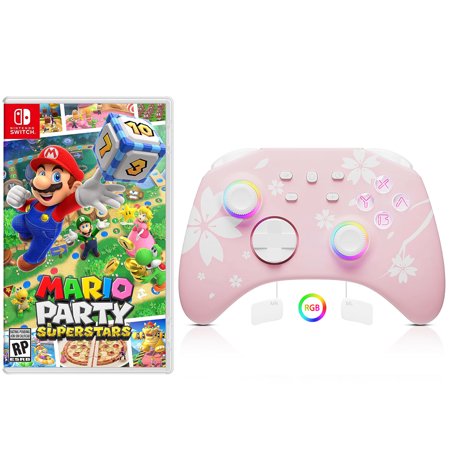 Mario Party Superstars Game Disc and Upgraded Switch Pro Controller for Nintendo Switch/OLED/Lite, Wireless Switch Remote for PC/IOS/Android/Steam Pink