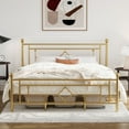 thumbnail image 2 of Allewie King Size Metal Platform Bed Frame with Victorian Vintage Headboard and Footboard, Gold, 2 of 10