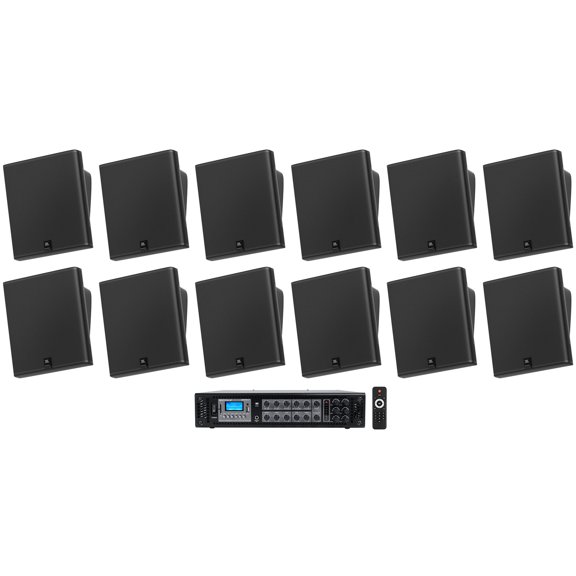 12 JBL SLP12/T-BK Sleek Low-Profile On Wall Mount 3" 70v Commercial Speakers Amp
