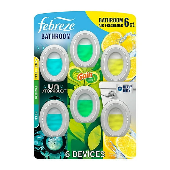 Febreze Bathroom Air Freshener, Fresh Mix (Fresh Unstopables, Gain Original, & Lemon Fresh Heavy Duty), 6 ct.