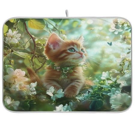 

Kitchen Drying Mat 18x24In Drying Dish Mat Dish Drying Mats Kitchen Countertop Multi-Function Drain Drying Mat Kitchen Table Flower World Kitten