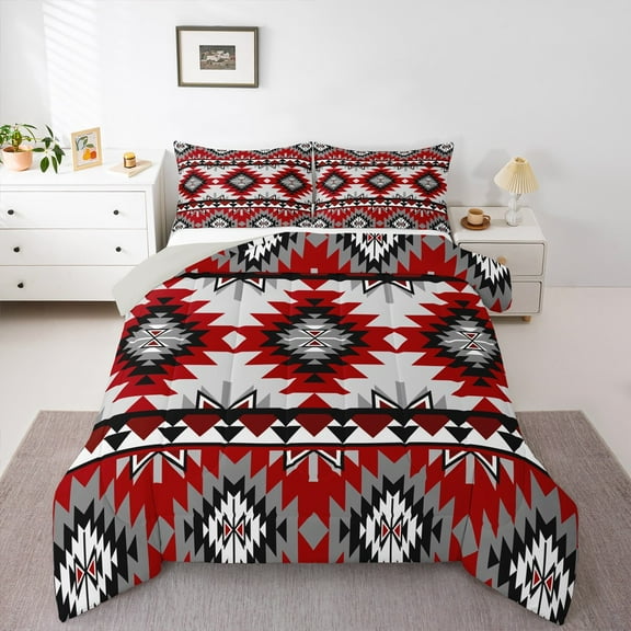 Manfei Tribal Aztec Bedding Comforter Set for Adult, Vintage Bohemian Style Twin Comforter Sets, Hippie Geometric Reversible Bedding Set, Breathable Home Decor, 2 Pieces