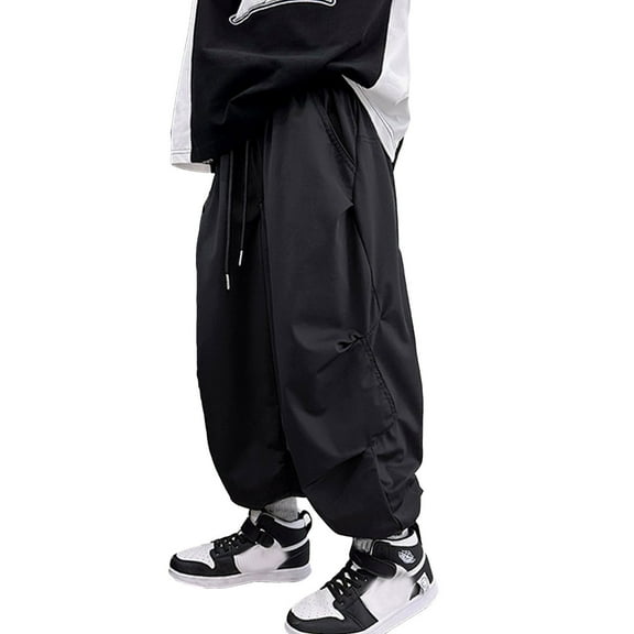 HUANBAI Cargo Pants For Boys Casual High Waisted Drawstring Loose Fit Pockets Kid Cargo Sweatpants Streetwear 4-5 Years