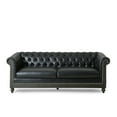 thumbnail image 2 of Benjara Ober Sofa, Rivets Chesterfield Tufted Black Faux Leather, 79 Inch Gray Wood, 2 of 5