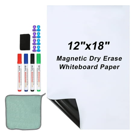Uxcell 12"x18" Self Adhesive Magnetic Dry Erase Whiteboard Paper Set, White