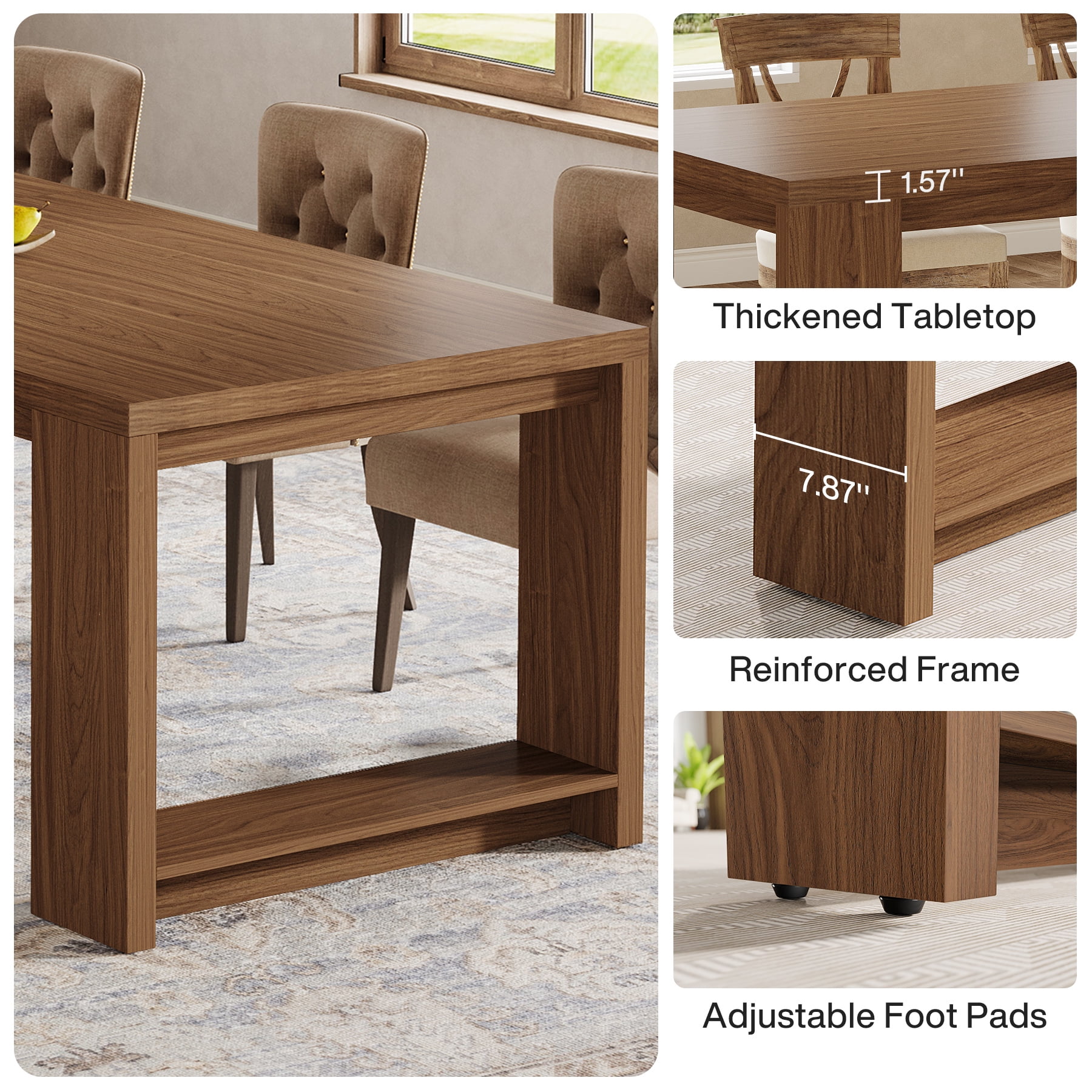 Tribesigns 86.61-inch Extra Long Dining Table for 6-8, Farmhouse Narrow Kitchen Table with Sturdy Legs, for Living Room, Dining Room, Walnut