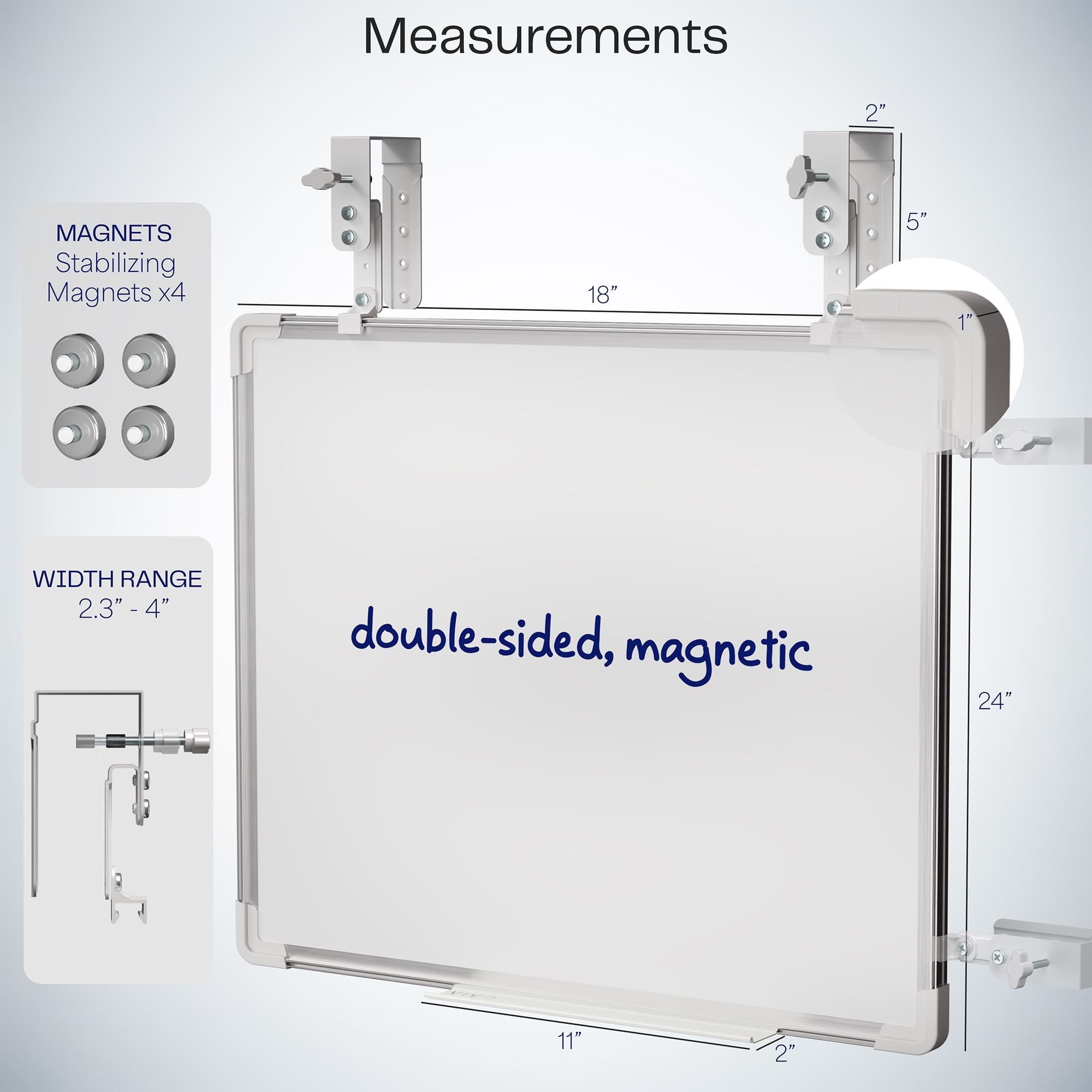 VIVO 24 x 20 inch Hanging Whiteboard with Metal Hook Mounting System for Door