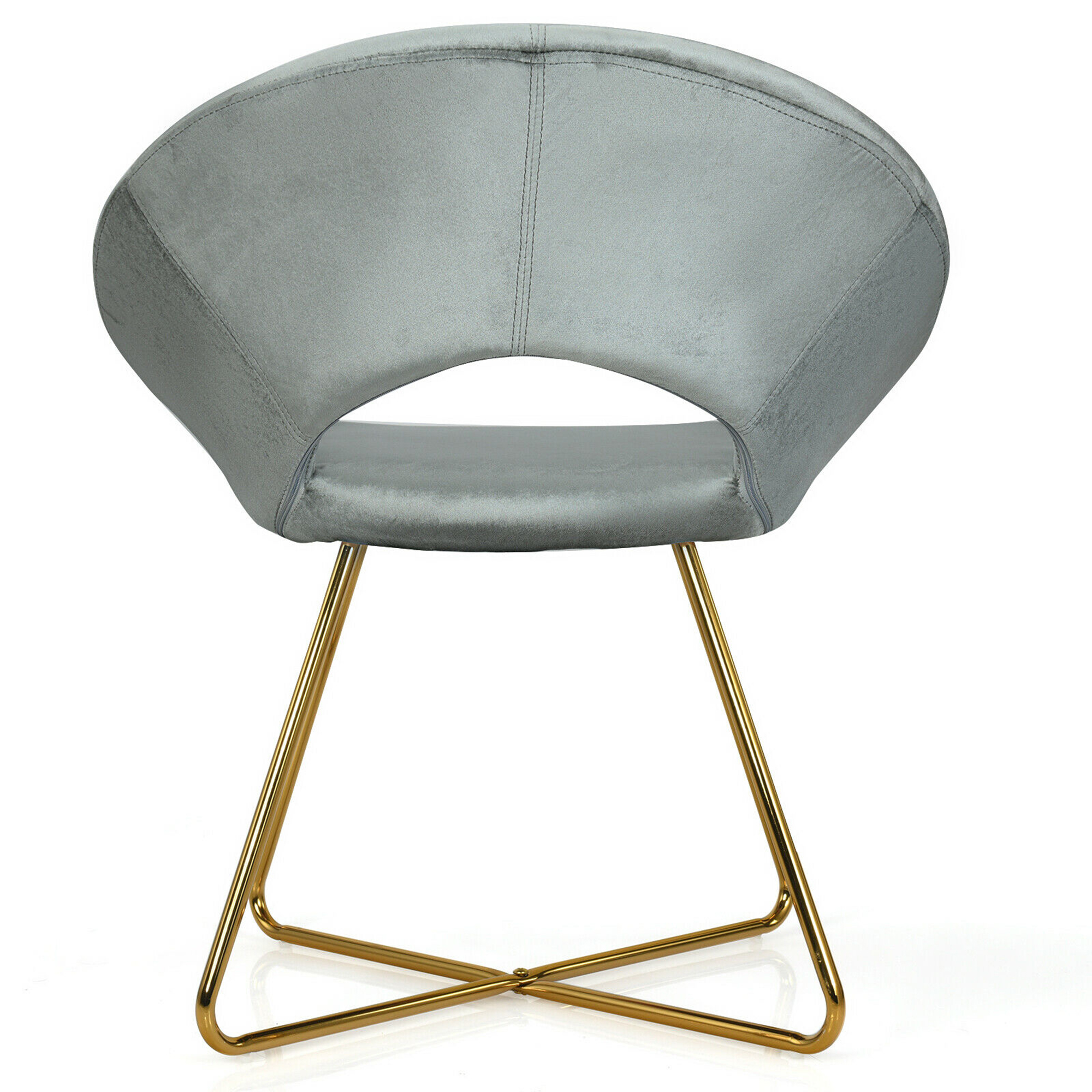 Gymax Set of 2 Accent Velvet Chairs Dining Chairs Arm Chair w/Golden Legs Grey