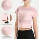 thumbnail image 5 of Camiseta deportiva de empalme de malla para mujer recortada manga corta transpirable para correr, 5 of 8