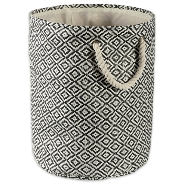 17" Black and Ivory Medium Round Bin with Rope Handles