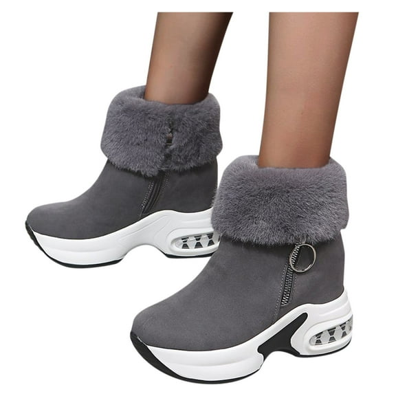 Chenyee Womens Suede Ankle Boots Non Slip Thick Sole Warm Furry Lined Mid Calf Cotton Snow Booties