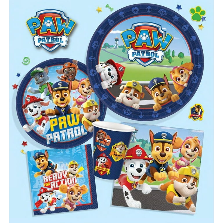 Paw Patrol Party Supplies - Serves 16 - Plates (9)- Napkins- Cups- Paw  Straws - Disposable Kids Birthday Dinnerware Bundle with decorative design  - CH18SLSS47E