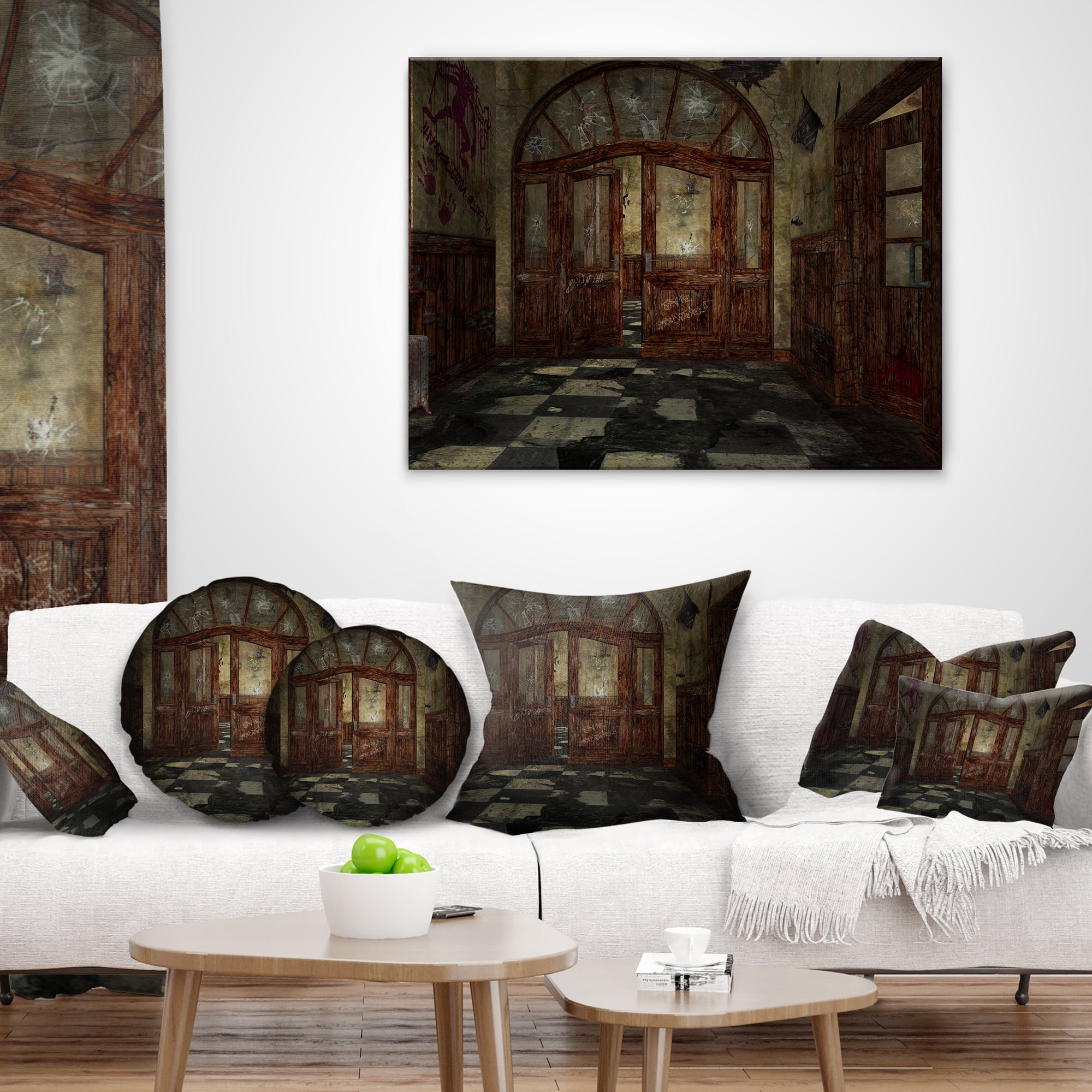Designart Abandoned Interior - Landscape Painting Throw Pillow - 16x16
