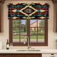 thumbnail image 6 of Boho Orange Teal Curtain Valances for Windows, Kitchen Valance Window Treatments Panel 2 Pack, Vintage Geometric Southwestern Ethnic Rod Pocket Short Curtains for Bathroom Bedroom 42 x 18 Inch, 6 of 8
