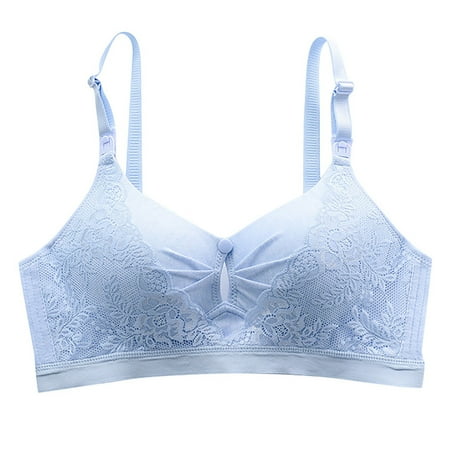 Virmaxy Womens Nursing Bras Stylish Gathering Pregnant Underwear During Pregnancy Front Button Feeding Thin Style Breastfeeding Bra Nursing Bras for Breastfeeding and Breast Pumping Sky Blue-B 34
