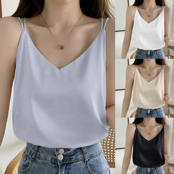 pstuiky Womens Tanks, Women Summer Sleeveless V Neck Casual Solid Tank Top Comfy Stretchy Basic Tee for Everyday Wear Regular Fit Lightweight Breathable T Shirt Beige L