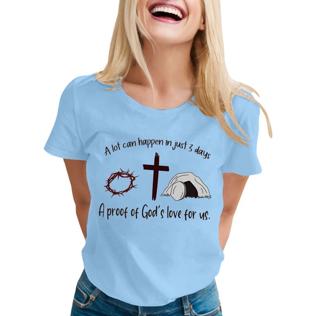LUOGENLI T-shirts pour Femme pour Femmes T-Shirt Décontracté à Imprimé de Lettres Col Rond Manches Courtes T-Shirt Plusieurs Couleurs T-shirts pour Femmes T-shirts Graphiques Fête de la Saint-Patrick Bleu Pâle TTG
