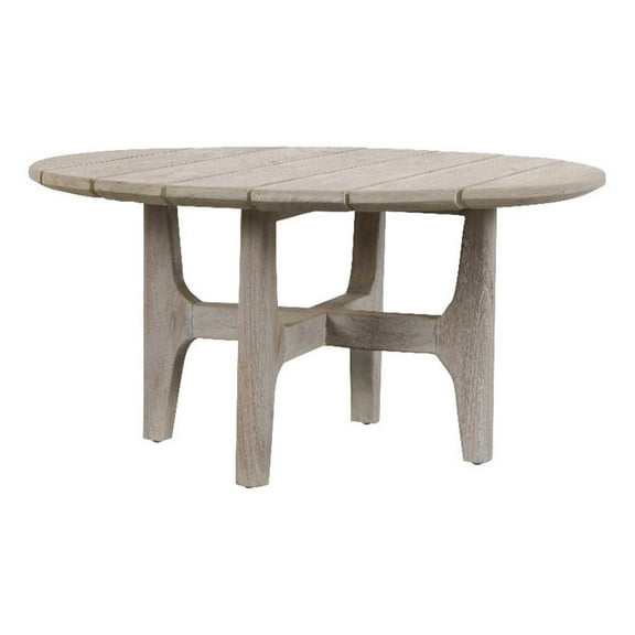 Pemberly Row 31.5" Round Teak Wood Outdoor Coffee Table in Matte Gray