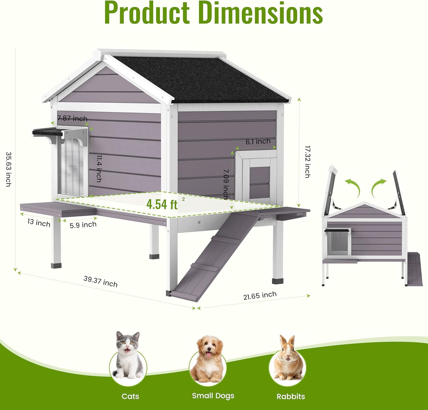 HomeSheek 32.6" Outdoor Cat House with Ramp & Side Door, Weatherproof Feral Cats Shelter Keep Safe, Easy Assembly & Cleaning, Indoor Outdoor Pet Home