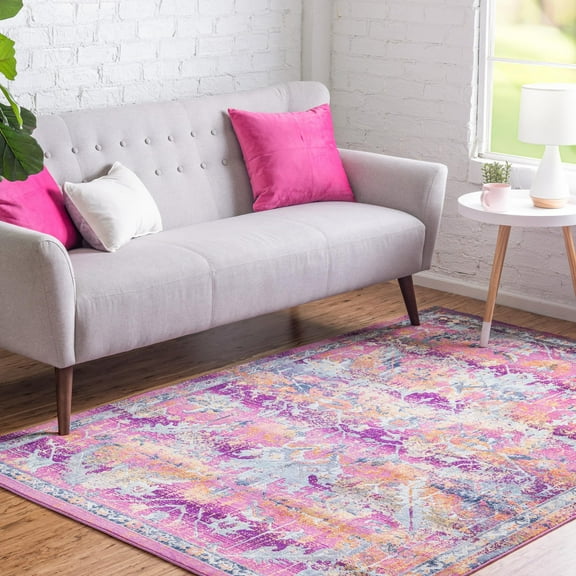 Unique Loom Budapest Collection Area Rug - Szechenyi (4' 1" x 5' 11" Rectangle Fuchsia/Gold)